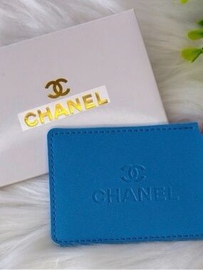 CHANEL Blue Embossed Leather Card & Key Holder/Mirror